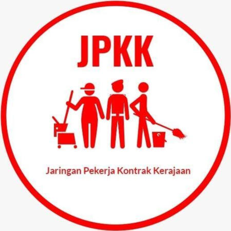 JPKK logo with two cleaners standing at the side, and a security guard in the middle